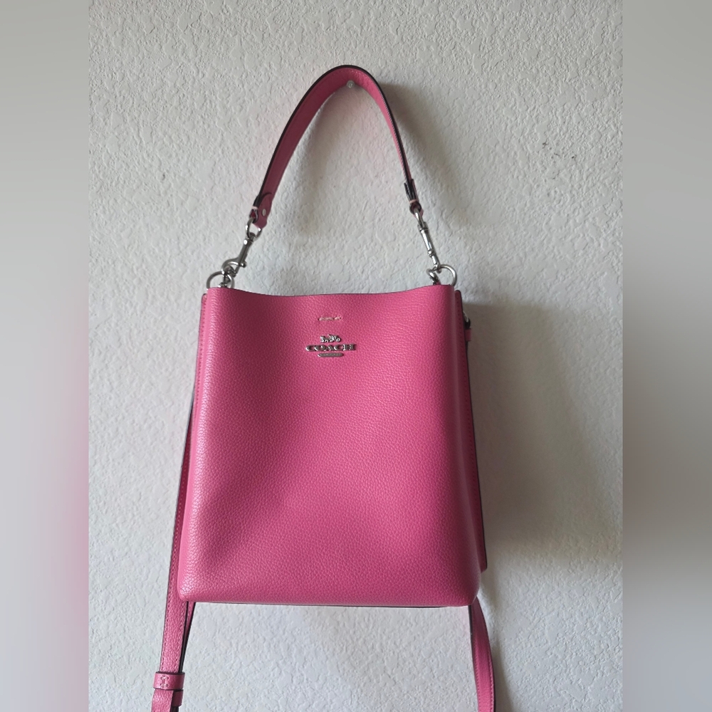 Coach Pink Leather Shoulder Bucket Bag Purse - Picture 12 of 13